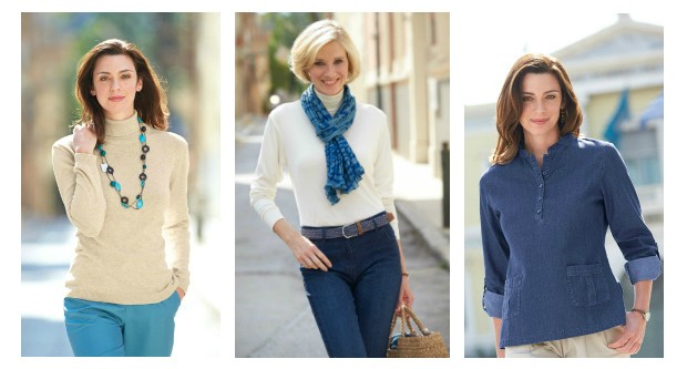 (left to right) Casual Cotton Shirt, Denim Jeans, Cotton Polo Neck Top