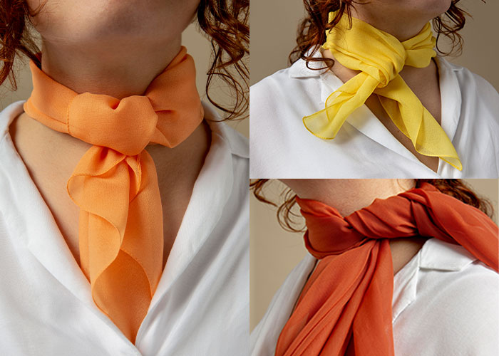 Techniques for tying, wrapping, and draping scarves.